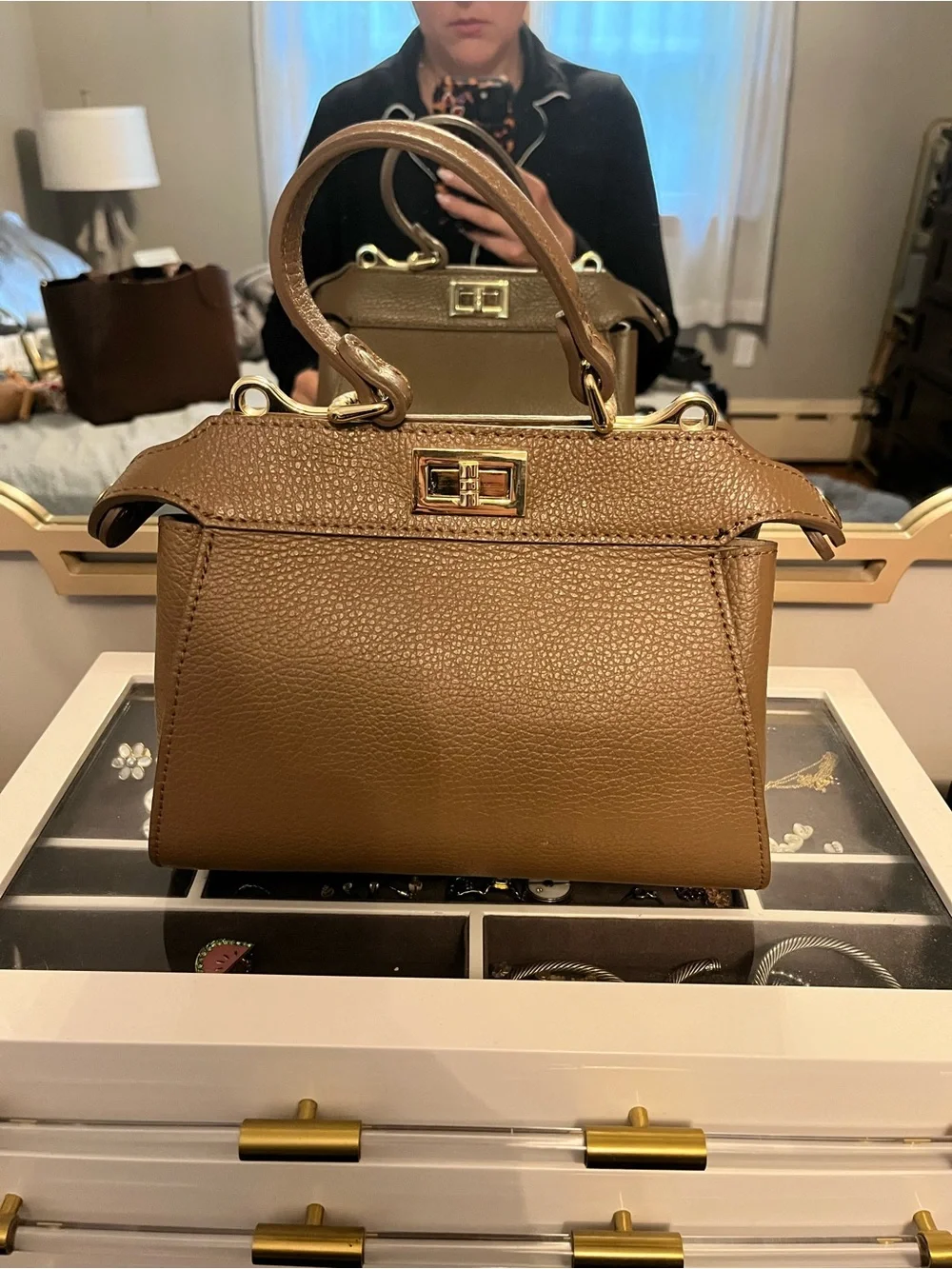 Structured Top-Handle Satchel in Brown